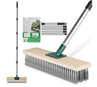 Scalnuvyyh Heavy Duty Wire Broom Outdoor Garden Broom with 57" Long Handle, Yard Patio Brush Stiff Metal Bristle Wire Brush for Removing Weed Moss, Floor Scrub Brush for Patio, Deck, Garden, Garage