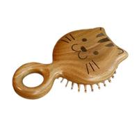 Scalp Brush - Ergonomic Wooden Cat with Flexible Bristles - Cute Massager Comb Brush - For Long Short Smooth Hairstyles