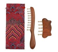 Scalp Massage Brush, Wooden Brass Comb, Hair Growth Scalp Massager with Rounded Metal Tips, Detangling Massage Comb with Comfortable Handle Grip, Hair Care Styling Tool, for Women Men Short Curly