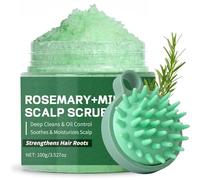 Scalp Scrub, Rosemary Oil Scalp Scrub, Mint Scalp Exfoliator, Scalp Cleansing Nourishing, Rosemary Shampoo Oil Controlling, Prevent Hair Loss, Cream with Massager, 100g