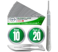 Scalpel Blades # 10 Stainless Steel Sterile Scalpel Surgical Blades Pack of 20 and Steel Handle for Wood Art, Surgical, Sculpting, Repairs, Lab Anatomy, Sign, Card Making Lab Training SURGIGR10-20