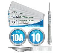 Scalpel Blades # 10A Carbon Steel Non Sterile Scalpel Surgical Blades Pack of 10 and Steel Handle for Wood Art, Surgical, Sculpting, Repairs, Lab Anatomy, Sign, Card Making Lab Training SURGIBL10A-10