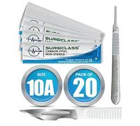 Scalpel Blades # 10A Carbon Steel Non Sterile Scalpel Surgical Blades Pack of 20 and Steel Handle for Wood Art, Surgical, Sculpting, Repairs, Lab Anatomy, Sign, Card Making Lab Training SURGIBL10A-20