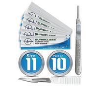 Scalpel Blades # 11 Carbon Steel Non Sterile Scalpel Surgical Blades Pack of 10 and Steel Handle for Wood Art, Surgical, Sculpting, Repairs, Lab Anatomy, Sign, Card Making Lab Training SURGIBL11-10