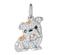SCAMPER & CO . 925 Sterling Silver 18K Gold or Rhodium Plated Genuine Gemstone Puppy Charm Jewelry Gift Fits Bracelet Necklace for Women, Sterling Silver, Cubic Zirconia