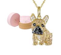SCAMPER & CO Dog Breed Pendant Necklace for Women and Girls - Genuine Gemstone and Cubic Zirconia, Premium Sterling Silver Jewellery for Dog Moms, Real 18K Yellow Gold or Rhodium Plating, 18 inch