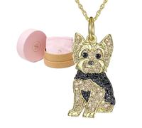 SCAMPER & CO Royal Yorkie Pendant Necklace for Women and Girls - Genuine Gemstone and Cubic Zirconia Puppy Charm with Elegant Backplate, Premium Plated Sterling Silver Chain Easy Closure,18 inch