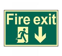 Scan Fire Exit Running Man Arrow Down - Photoluminescent 300 x 200mm SCA1580