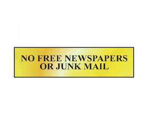 Scan 6023 No Free Newspapers Or Junk Mail - Polished Brass Effect 200 X 50Mm