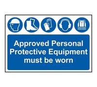 Scan Safety Sign - Approved Personal Protective Equipment Must Be Worn - PVC 600x400mm Self-Adhesive