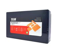 Scan Assorted Hypoallergenic Fabric Plasters - 120 Sterile, Individually Wrapped, Strong Adhesion in White Plastic First Aid Box