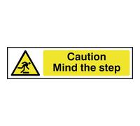 Spectrum Industrial PVC Sign SCA5109 - Caution Mind The Step - 200 x 50 mm