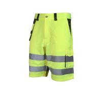 Scan Hi-Vis Holster Shorts Yellow - Polyester/Cotton High Visibility Work Shorts with Holster & Cargo Pockets, Reflective Tape & Elasticated Waist, EN ISO 20471 Class 2 - Size L, W34-36in