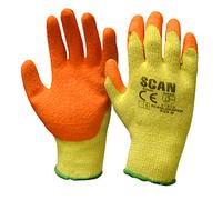 Scan Gloves Knit Shell Latex Palm – Orange/Yellow – Large (Size 9) – 1 Pair