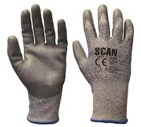 Scan H3101-5 Grey Pu Coated Cut 5 Gloves - M (Size 8)