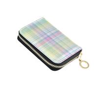Scan Proof Wallet for Women Small Credit Card Protector RFID Blocking Pastel Plaid Soft Colors Pink Zipper Wallet with Coin Pouch