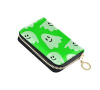 Scan Proof Women's Wallets Zip Around Card Holder Wallets RFID Blocking Cute Pastel Green Ghosts Zipper Wallet with Coin Pouch