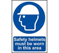 Scan SCA4000 Self adhesive PVC sign - Safety helmets must be worn in this area - 400 x 600mm