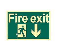 Scan Fire Exit Running Man Arrow Down - Photoluminescent 300 x 200mm SCA1580