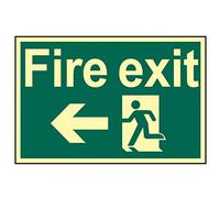 Scan Fire Exit Running Man Arrow Left - Photoluminescent 300 x 200mm SCA1583