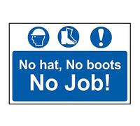 Scan SCA4009 Self adhesive PVC sign - No hat, no boots, no job - 600 x 400mm