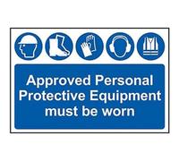 Scan SCA4020 Self adhesive PVC sign - Approved Personal Protective Equipment must be worn - 600 x 400mm