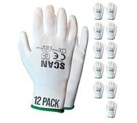 Scan 5004W White Pu Coated Gloves - Medium Size 8 Pack 12 Scaglopuw12M