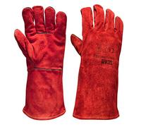 Scan SCAGLOWELRED Welders Gauntlets, Red, 35cm (14in) Cowsplit leather with Kevlar Stitching, Heat Resistant