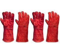 Scan SCAGLOWELRED Welders Gauntlets, Red, 35cm (14in) Cowsplit leather with Kevlar Stitching, Heat Resistant (Pack of 2)