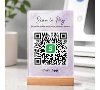 Scan to Pay QR Code Sign, Custom Venmo Cash App QR Code Stand, Personalized Acrylic Payment QR Plate for Small Business, Salon, Shop, Vendor, Custom Social Media QR Code Sign with Wooden Stand (V QR1)