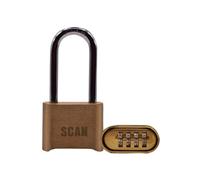 Scan Za116-1L Brass Combination Padlock 50mm Long Shackle Scaplbcomls