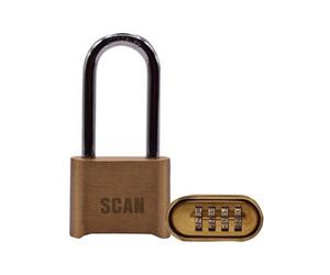 Scan Za116-1L Brass Combination Padlock 50mm Long Shackle Scaplbcomls
