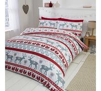 Scandi 100% Brushed Cotton Flannelette Duvet Cover Set | Ultra-Soft Warm Bedding with 2 Pillowcases | Cozy Double Size for Winter Comfort | Red/Multi-Colour