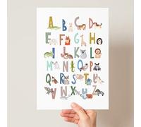 Scandi Animal Alphabet, Children's Educational Print, Boho Animal Alphabet Poster, Peg Animal Alphabet, Woodland Safari Animal Alphabet (A3, Multi)