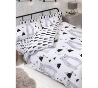 Scandi Bear Forest Bedroom Range Kids White/Grey/Black - Duvet Cover Set, Fitted Sheet Set & Curtains Available (Double Duvet Cover Set)