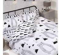 Scandi Bear Forest Bedroom Range Kids White/Grey/Black - Duvet Cover Set, Fitted Sheet Set & Curtains Available (Double Duvet Cover Set)