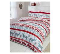 Scandi Brushed Cotton Christmas Duvet Cover Set Rapport Off White Single