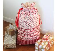 'Scandi Christmas Red - Santa Sack Kit'. Ideal Sewing Gift, Suitable for Beginners. Kit Includes Fabrics, Ribbon, Thread and Colour Photo Instructions by Overdale Fabrics to Craft This Present Bag.