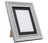 Scandi Distressed Blue Picture Photo Frame with Black mount 14 x 11 For Image size A4