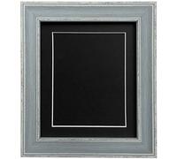 scandi Distressed Blue Picture Photo frame with Black Mount and Backing Board 14 x 11 inch For Image size A4