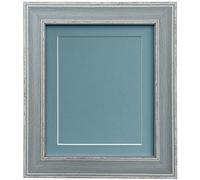 scandi Distressed Blue Picture Photo frame with Blue Mount and Backing Board 12 x 10 For Image size 10 x 8 inch