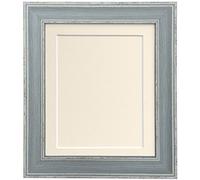 scandi Distressed Blue Picture Photo frame with Ivory Mount and Backing Board 10 x 8 For Image size 7 x 5 inch