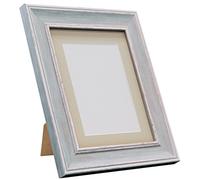 Scandi Distressed Blue Picture Photo Frame with Light Blue Grey mount 12 x 10 For Image size 9 x 7 Inch