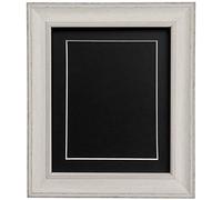 Scandi Distressed Pale Grey Picture Photo frame with Black Mount and Backing Board A4 For Image Size 9 x 6 inch