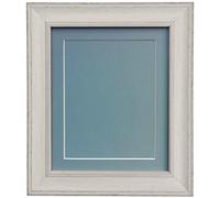Scandi Distressed Pale Grey Picture Photo frame with Blue Mount and Backing Board 16 x 12 For Image Size 12 x 8 inch