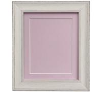 Scandi Distressed Pale Grey Picture Photo frame with Pink Mount and Backing Board 10 x 8 For Image Size 8 x 6 inch