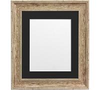 Scandi Distressed Wood Picture Photo Frame with Black Mount 8 x 8 Image Size 5 x 5 Inch