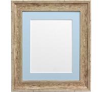 Scandi Distressed Wood Picture Photo Frame with Blue Mount 7 x 5 Image Size 5 x 3.5 Inch