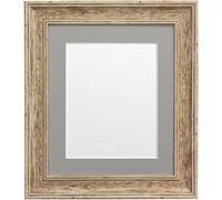 Scandi Distressed Wood Picture Photo Frame With Dark Grey Mount 16 x 12 Image Size 12 x 10 Inch