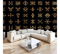 Scandi Ethnic Viking Rune Mysterious Totem Wall Mural Wallpaper 350 x 256 cm, Black Printed Wall Covering Backdrop, Large Wall Art Decor for Home Office, Bedroom & Living Room